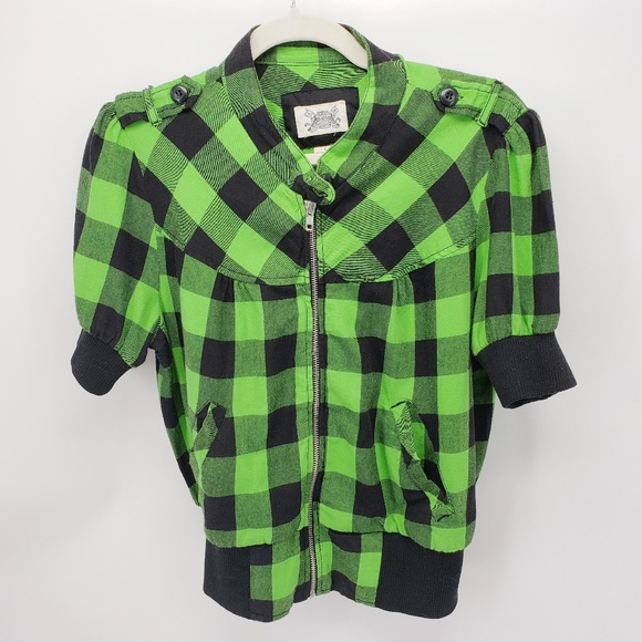 Iris Basic Jackets & Blazers - Iris Basic USA | Plaid Short Jacket | Green/Black